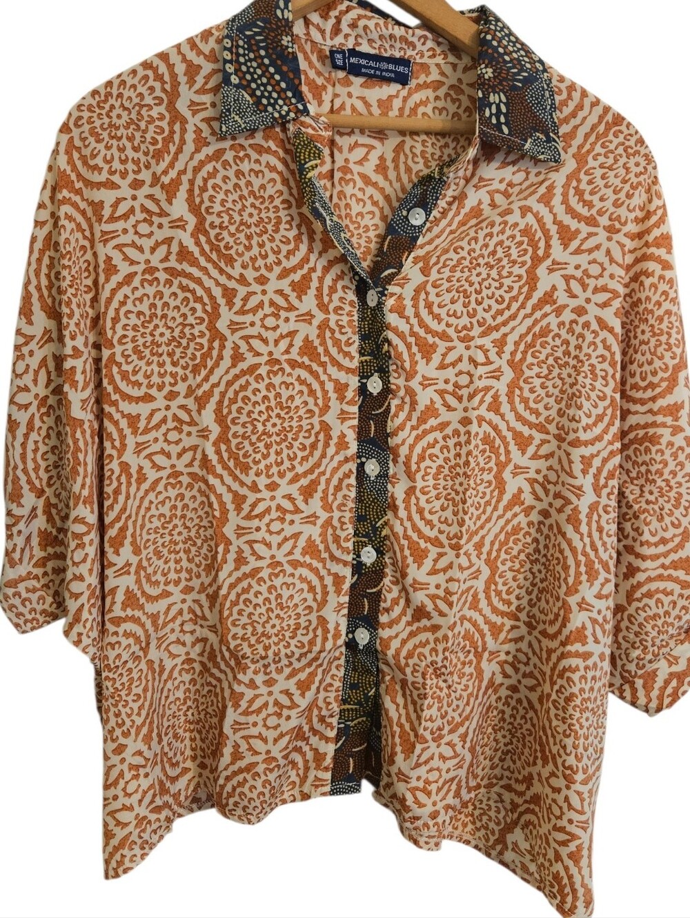 Mexicali Blues Orange Patterned Button-Up Shirt One Size Multi Pattern